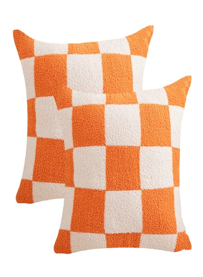 NIDITW Set of 2 Orange Checkered Pillow Covers 18x18 Inches Ultra Soft Microfiber Both Sided Gingham Pattern Invisible Zipper for Sofa Couch Bed Decor (Orange) - Image 1